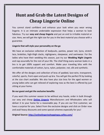 Hunt and Grab the Latest Designs of Cheap Lingerie Online