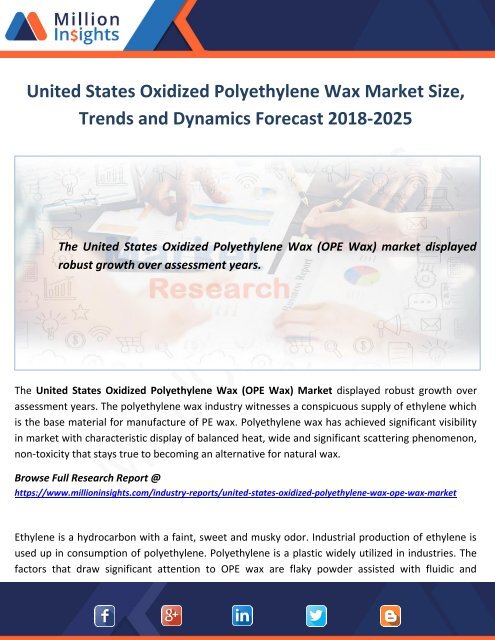 United States Oxidized Polyethylene Wax Market Size, Trends and Dynamics Forecast 2018-2025
