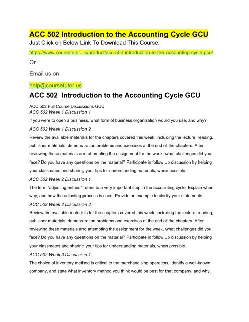 ACC 502 Introduction to the Accounting Cycle GCU