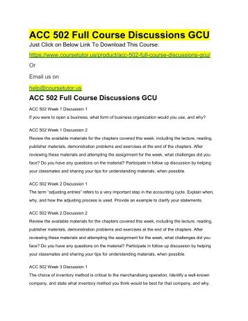 ACC 502 Full Course Discussions GCU