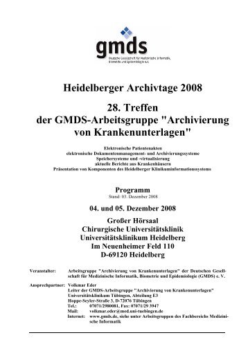 Heidelberger Archivtage 2008 28. Treffen der GMDS-Arbeitsgruppe ...