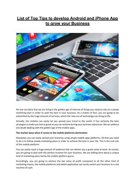 List of top tips to develop Android and iPhone apps to grow your business