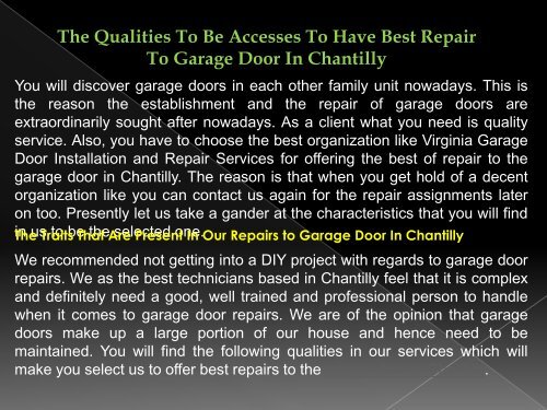 The Qualities To Be Accesses To Have Best Repair To Garage Door In Chantilly-converted