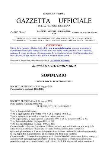 supplemento ordinario sommario - Asp Catania