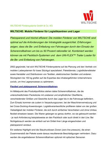 WILTSCHE: Mobile Foerderer fuer Logistikzentren und Lager
