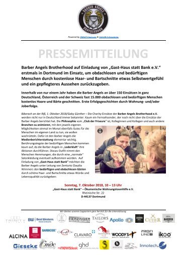 Pressemitteilung Barber Angels erstmals in Dortmund am 7. Oktober 2018