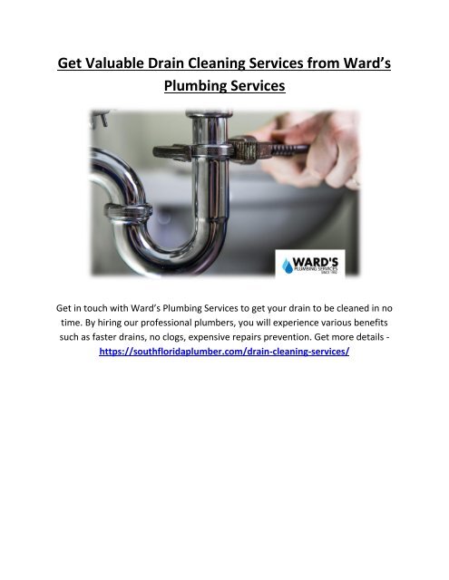 Get Valuable Drain Cleaning Services from Ward’s Plumbing Services