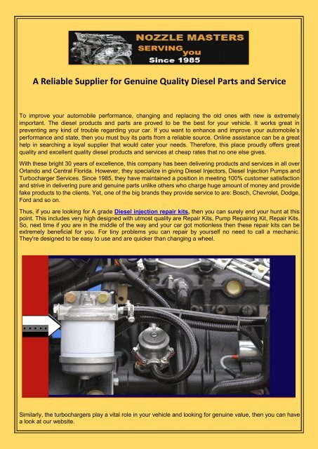A Reliable Supplier for Genuine Quality Diesel Parts and Service