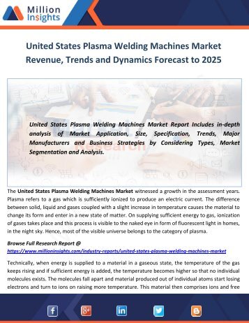 United States Plasma Welding Machines Market Dynamics Forecast to 2025
