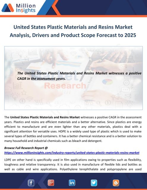 United States Plastic Materials and Resins Market Drivers Forecast to 2025