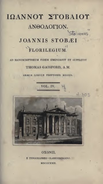 ΑΝΘΟΛΟΓΙΟΝ ΙΩΑΝΝΟΥ ΣΤΟΒΑΙΟΥ T.IV Thomas Gaisford