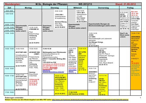 Stundenplan WS 2012/13 - Masterstudiengang Biologie der Pflanzen