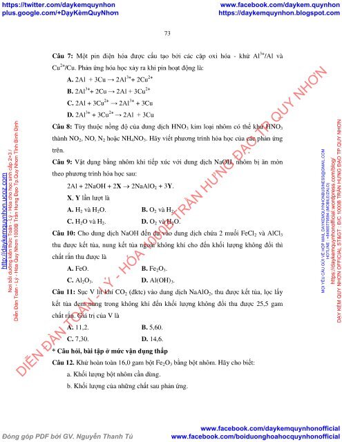 Phát triển năng lực vận dụng kiến thức Hóa học vào thực tiễn cho học sinh thông qua dạy học theo chủ đề chương Kim loại Kiềm, Kim loại kiềm thổ, Nhôm Hóa học 12 trung học phổ thông