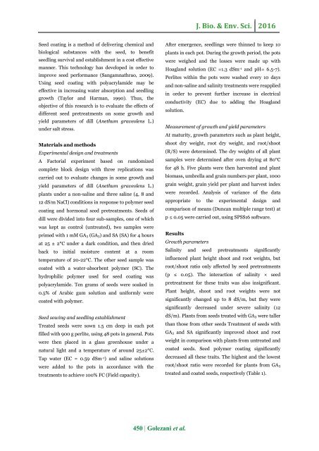 Influence of seed pretreatments on growth and yield parameters of dill under salt stress