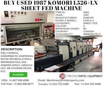 Buy Used 1987 Komori L526+LX Offset Printing Presses Machine