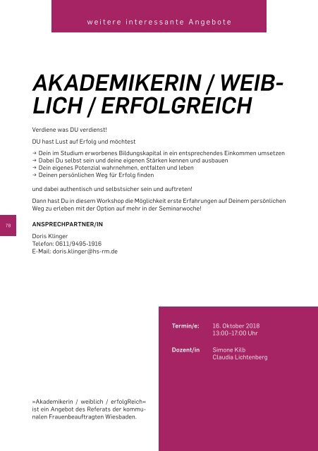 Programm Wintersemester 2018 / 2019 - Competence & Career Center Hochschule RheinMain