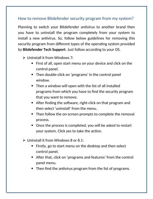  How to remove Bitdefender security program from my system?