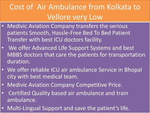 Get Low Cost Medivic Aviation Air Ambulance Service in Kolkata