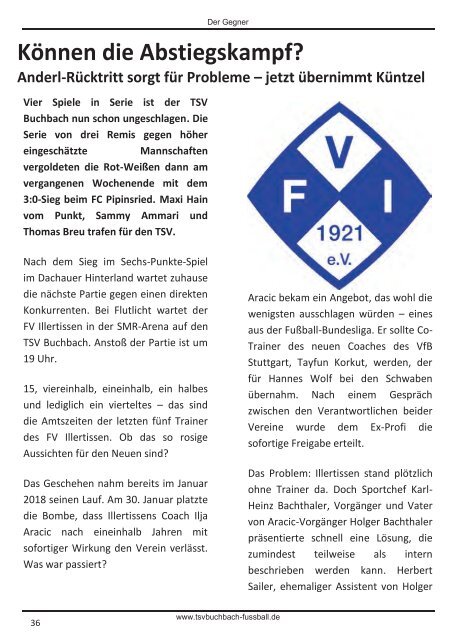 Stadionzeitung TSV Buchbach - FV Illertissen