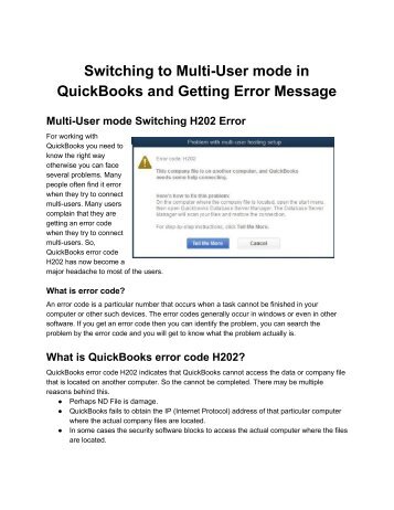 Switching to Multi-User mode in QuickBooks and Getting Error Message