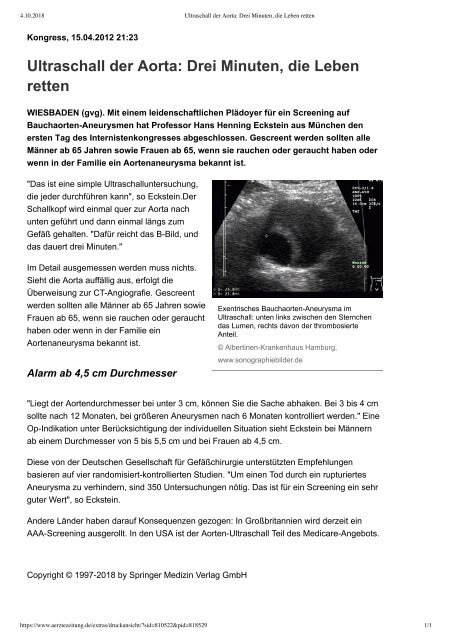 BAA / AAA-Screening: Sonoskopie der Aorta. Ein abrechenbares Point-of-Care Ultraschallverfahren.