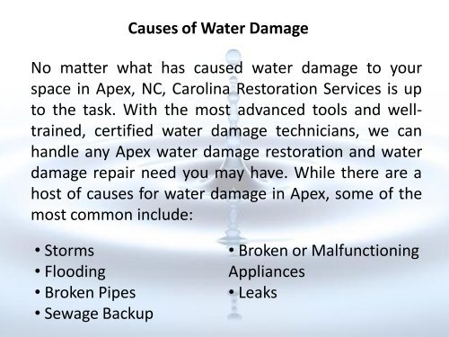 Water Damage Restoration in Apex NC