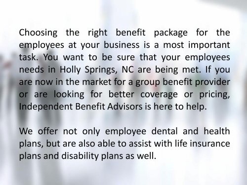 Group Health Insurance Plans for Employee in Holly Springs NC