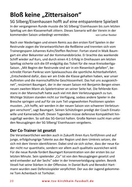 07.10.2018 Stadionzeitung - SG Silberg/Eisenhausen / TSV Betziesdorf