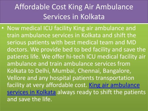 Gest Very Low Fare King Air Ambulance Services in Kolkata