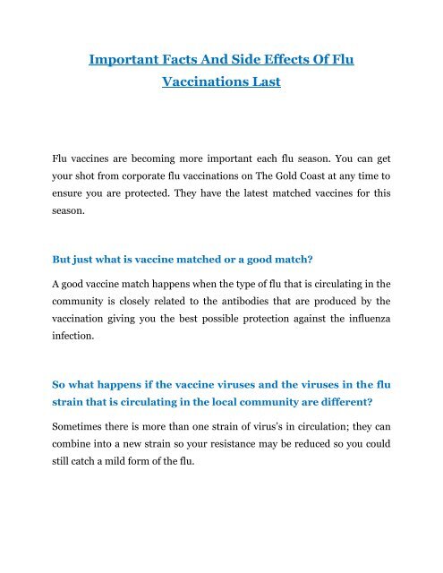 Important Facts And Side Effects Of Flu Vaccinations Last