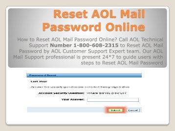 Reset AOL Mail Password support Assistance