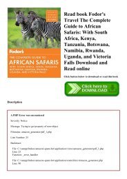 Read book Fodor's Travel The Complete Guide to African Safaris With South Africa  Kenya  Tanzania  Botswana  Namibia  Rwanda  Uganda  and Victoria Falls Download and Read online