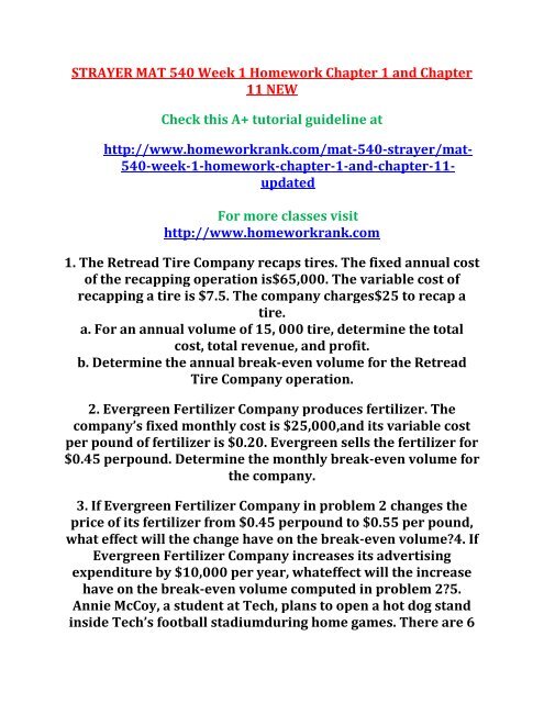 STRAYER MAT 540 Week 1 Homework Chapter 1 and Chapter 11 NEW