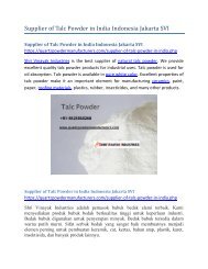 Supplier of Talc Powder in India Indonesia Jakarta SVI