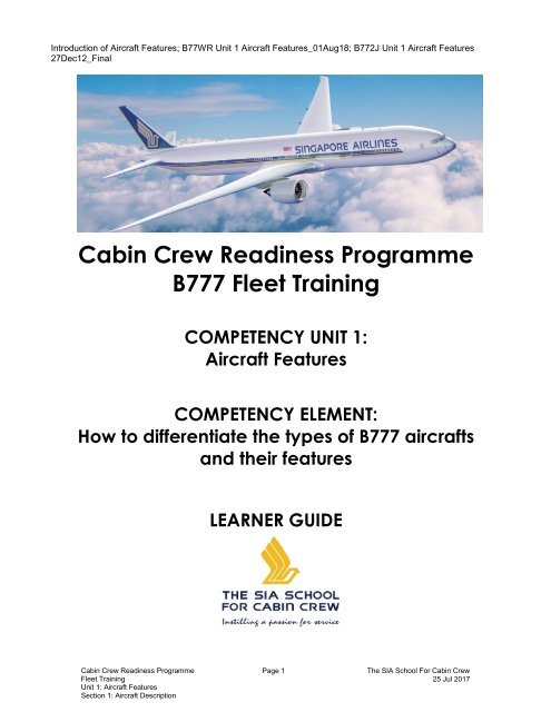 Cabin Crew Readiness Programme B777 Fleet Training Unit 1