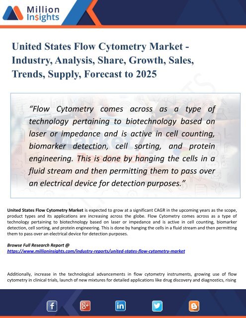  United States Flow Cytometry Market Segmented by Material, Type, End-User Industry and Geography – Trends and Forecasts 2025