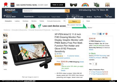 Best Portable Pen Display Tablet Monitor XP-Pen Artist 12 for Digital Artists