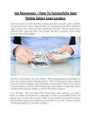 Joe Roosevans – How To Successfully Spot Online Salary Loan Lenders