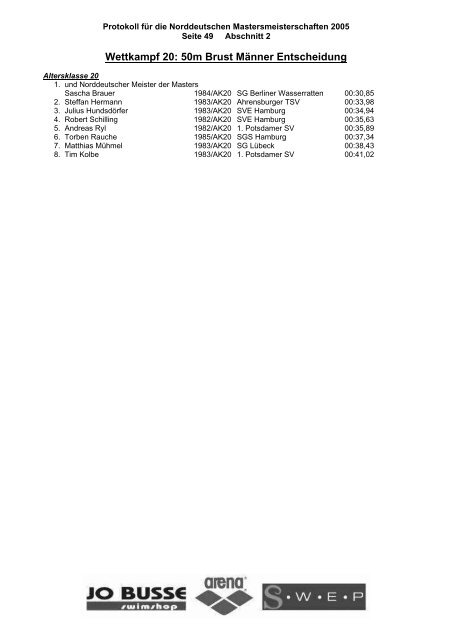 Wettkampf 1: 200m Freistil Männer Entscheidung - DFSS Masters