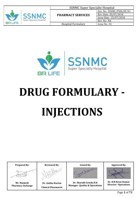 Drug Formulary Injections