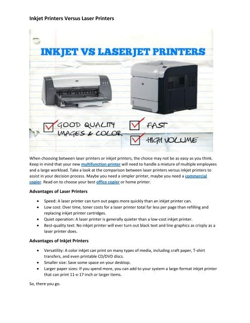 Danser partiskhed Långiver Inkjet Printers Versus Laser Printers