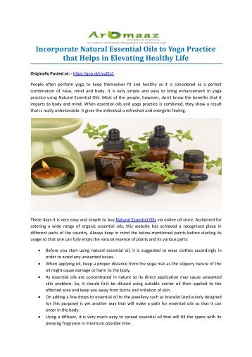 Incorporate Natural Essential Oils to Yoga Practice that Helps in Elevating Healthy Life