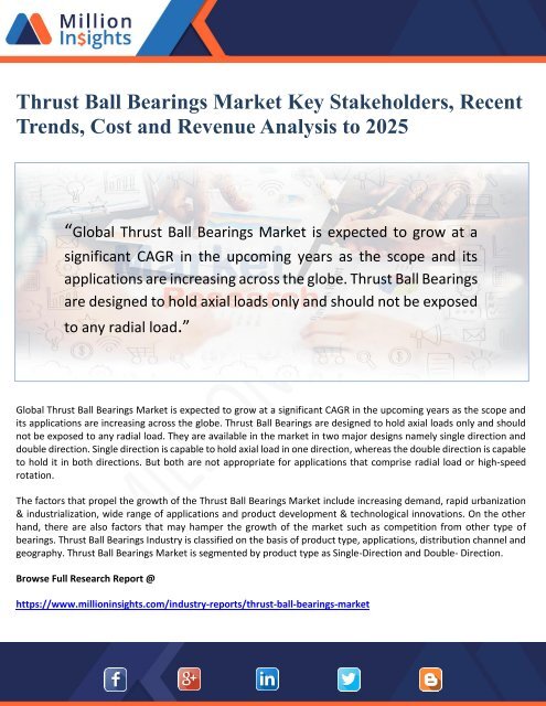Thrust Ball Bearings Market Key Stakeholders, Recent Trends, Cost and Revenue Analysis to 2025