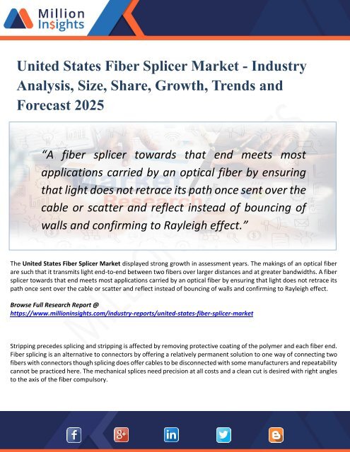 United States Fiber Splicer Market Analysis, Manufacturing Cost Structure, Growth Opportunities and Restraint 2025
