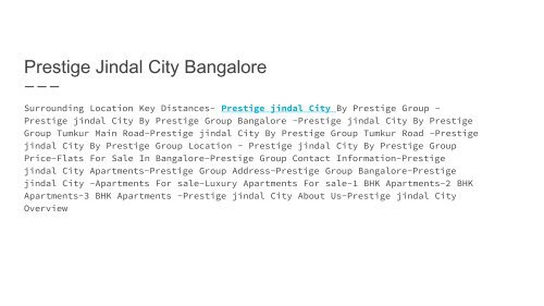 Prestige Jindal City _www.prestigejindal.co.in