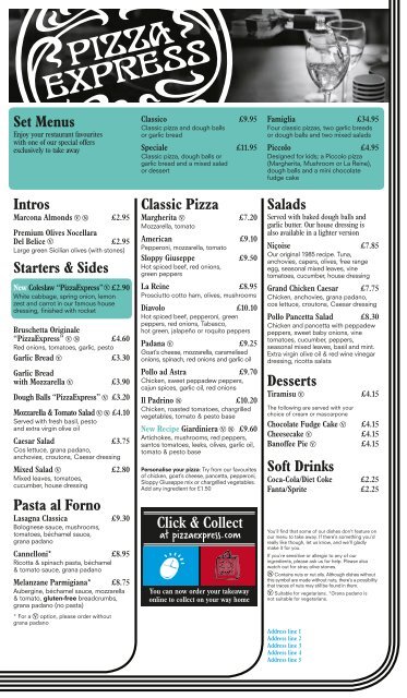 Intros Starters & Sides Pasta al Forno Set Menus ... - Pizza Express