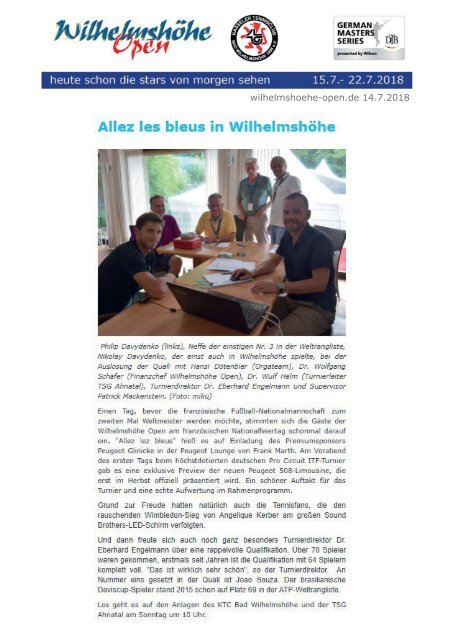 Dokumentation Wilhelmshöhe Open 2018