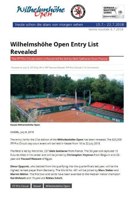 Dokumentation Wilhelmshöhe Open 2018