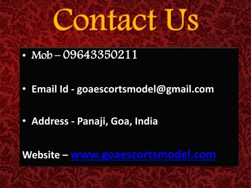 Escorts in Goa,Get Unbelievable Escort Experience Today - 09643350211