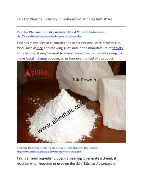 Talc for Pharma Industry in India Allied Mineral Industries